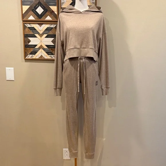 ALO Yoga Muse Hoodie + Sweatpant Joggers Set in Gravel size XS / XXS - Picture 2 of 10
